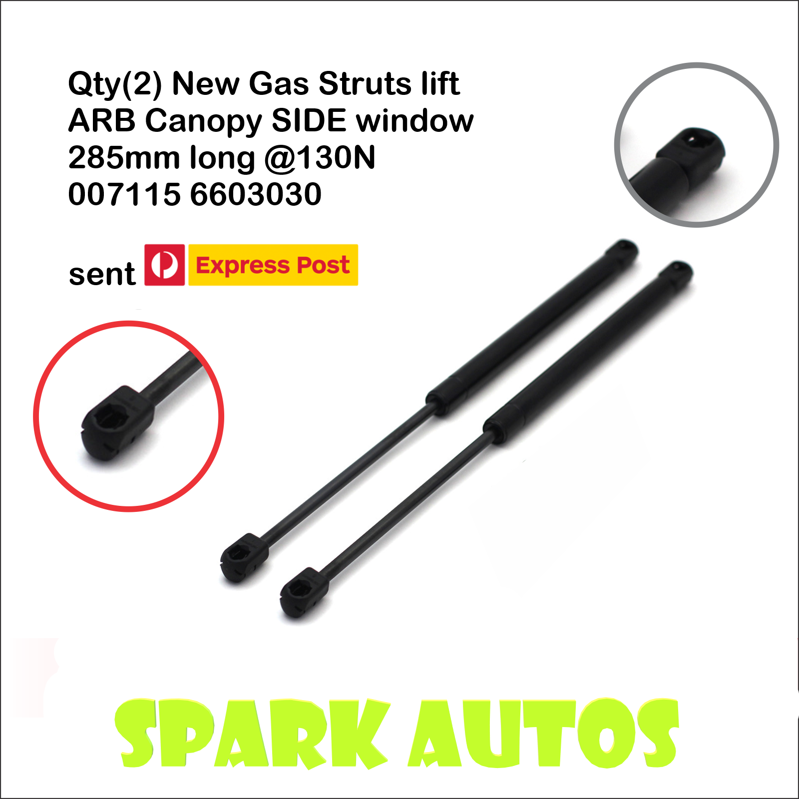 1 Pair Gas Struts lift ARB Canopy SIDE window 285mm long 007115 6603030