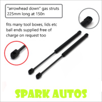 1 PAIR TOOL BOX GAS STRUTS 225MM X 150N ARROWHEAD GET DOWNS 225MM LONG AT 150N