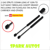 Canopy Gas Struts fit FLEXIGLASS TJM & TOURERTOP - 335mm long @ 120N NEW PAIR !